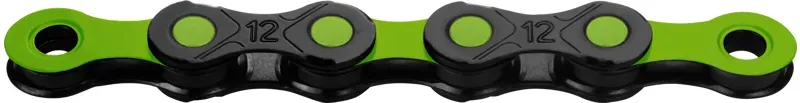 KMC X12 DLC Waxed Chain 126 Links In Black/Green