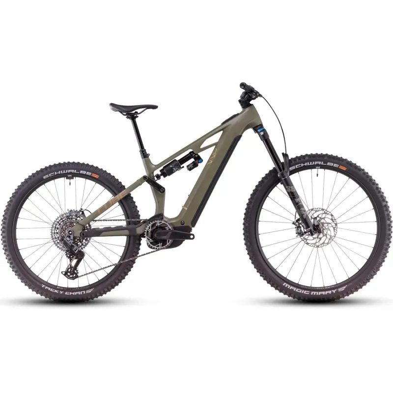 Cube Stereo Hybrid One77 HPC TM eMountain Bike in Dusty Olive/Gold