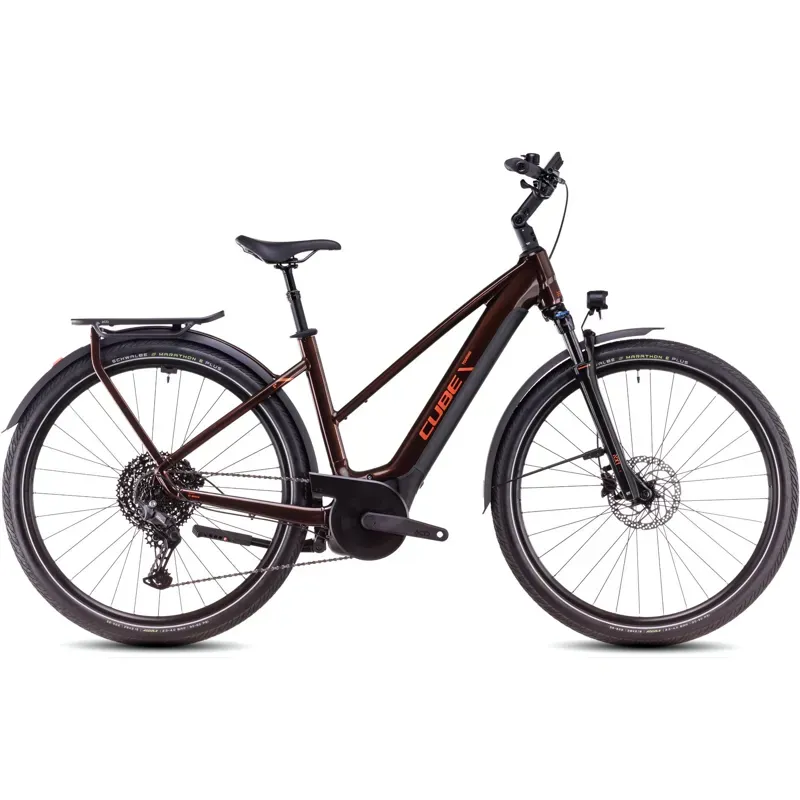 Cube Touring Hybrid Pro 625 Trapeze Electric Bike in Cinnamon/Orange