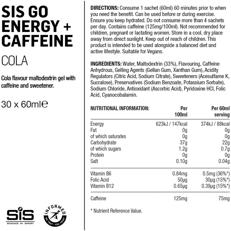 Science in Sport GO Caffeine 30 Pack Energy Gels in Cola-2