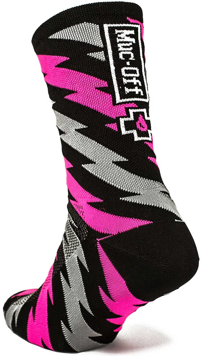 Muc-Off Bolt MTB Road Cycling Socks - Pink Black - Unisex - Lycra Blend 