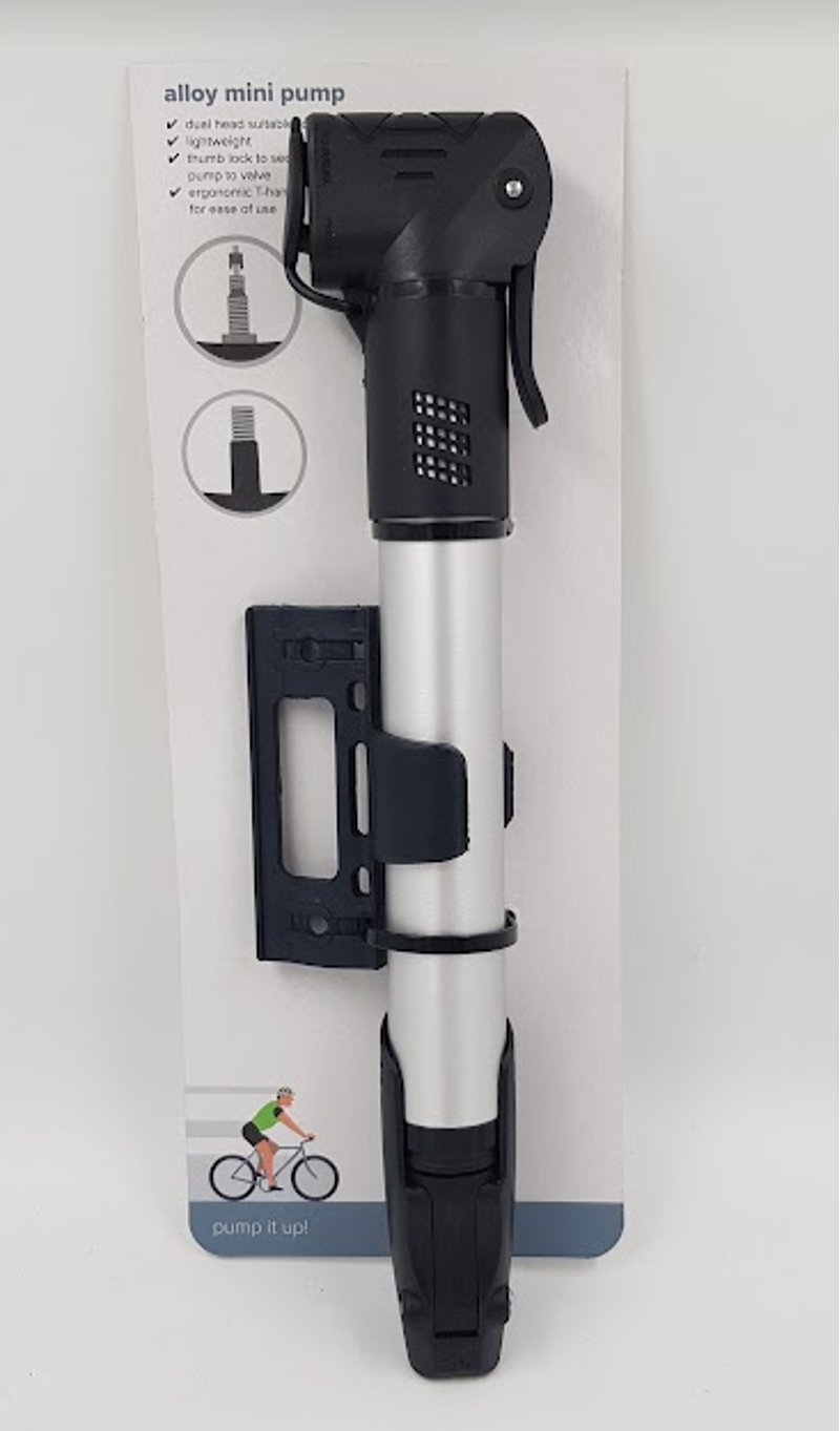 Alloy Mini Hand Pump in Silver Dual Head suitable for Presta and Schrader -5