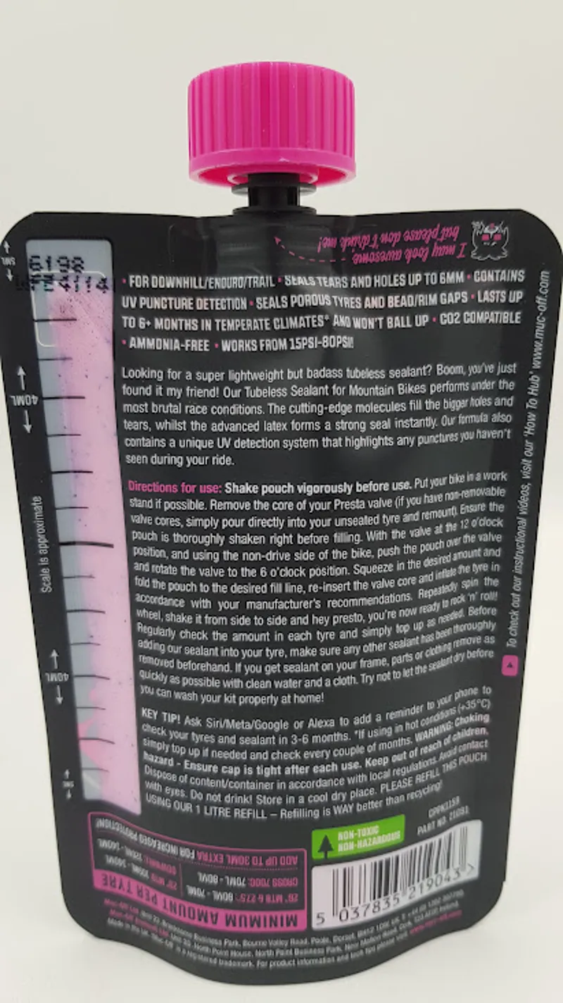 Muc-Off MTB Mountain Bike No Puncture Hassle 80ml Tubeless Sealant Pink-4
