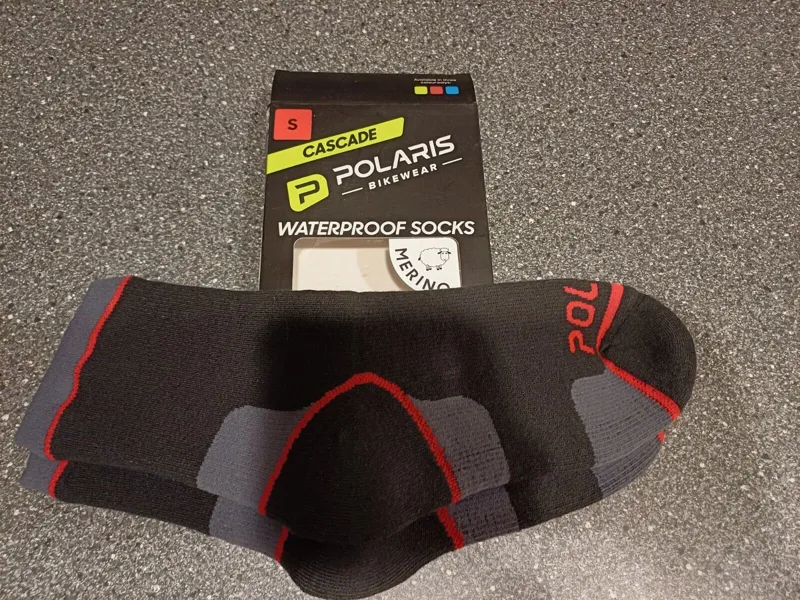 Polaris Cascade Merino Waterproof Cycling Socks-Black with Red Decals-3.5 - 6.5 UK